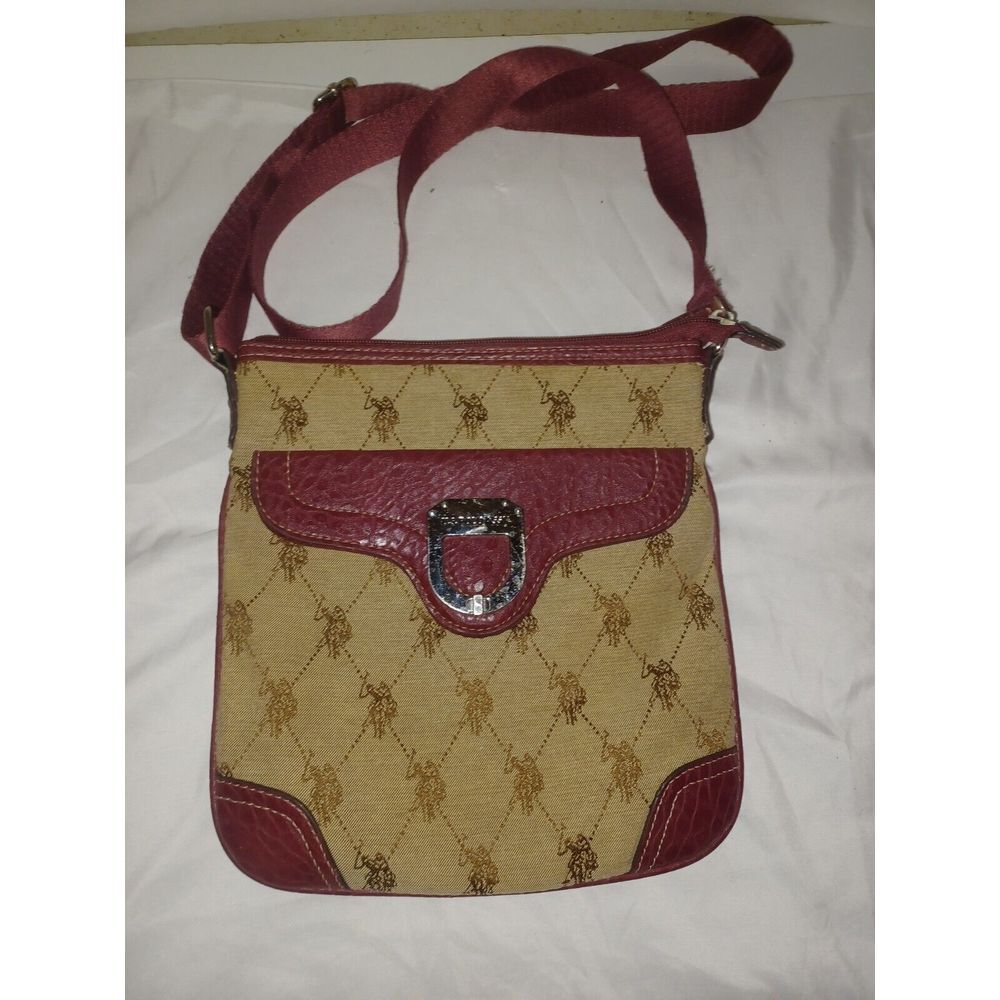 US Polo Assn‎ Burgundy Brown Logo Crossbody Purse Tote Bag Handbag